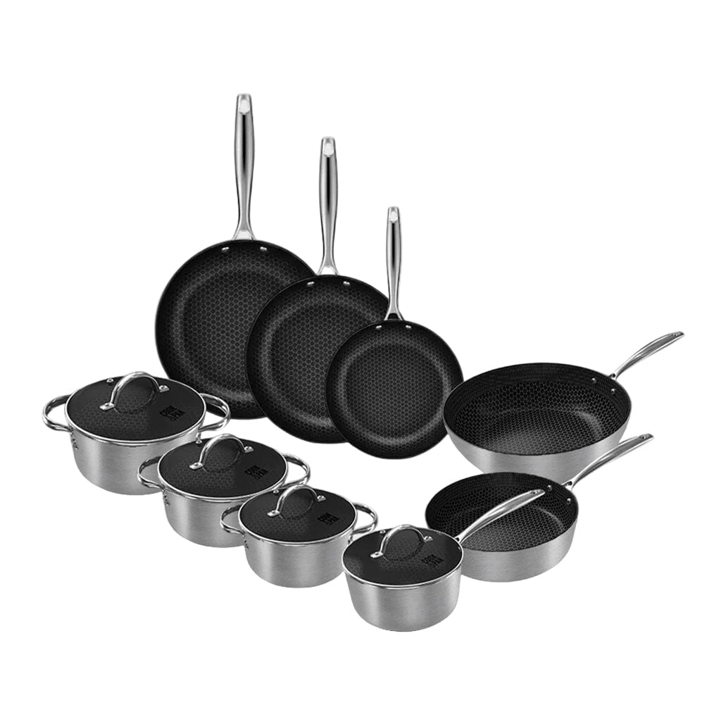 Cook &amp; Pan - Juego de utensilios de cocina de acero inoxidable color miel de 9 piezas