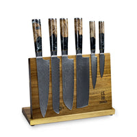 Epoxy Onyx 6-delige Damascus Messenset + Magnetisch Messenblok Enkelzijdig Messenset met blok Shinrai Knives 