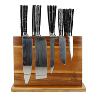 Juego de cuchillos de 9 piezas con estampado de Damasco de ónix epoxi + bloque de cuchillos Juego de cuchillos con bloque Shinrai Japón