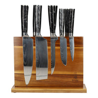 Juego de cuchillos de 9 piezas con estampado de Damasco de ónix epoxi + bloque de cuchillos Juego de cuchillos con bloque Shinrai Japón