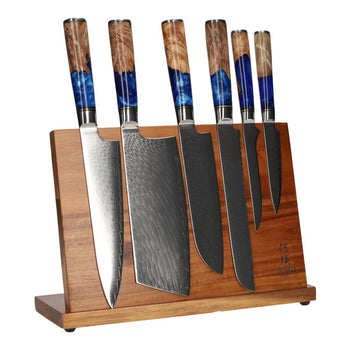 Juego de cuchillos Epoxy Sapphire de 6 piezas + Bloque magnético para cuchillos Juego de cuchillos con bloque Shinrai Knives