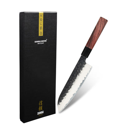 Shinrai Japón - Cuchillo Santoku Kurayami Damasco 18 cm