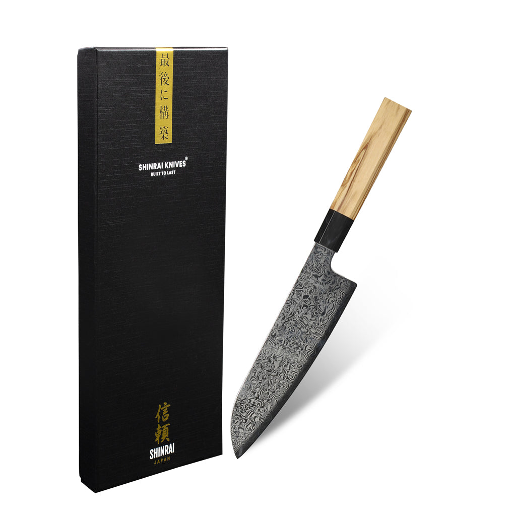 Shinrai Japón - Cuchillo Santoku Takumi Kaza Damasco 18 cm