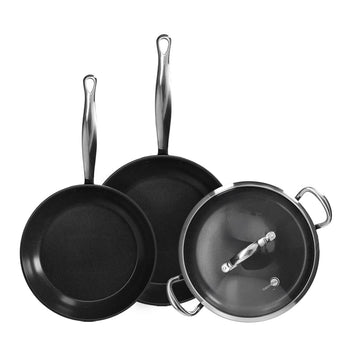 GreenPan - Juego de utensilios de cocina Barcelona Pro de 4 piezas 24/28/30 cm - 2 sartenes + cacerola con tapa Juego de utensilios de cocina GreenPan