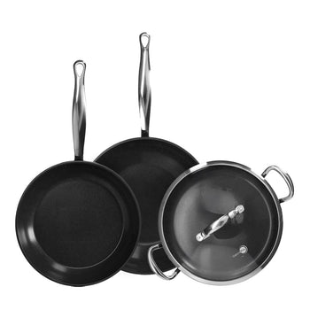 GreenPan - Juego de utensilios de cocina Barcelona Pro de 4 piezas 28/30/28 cm - sartén + cacerola con tapa + wok Juego de utensilios de cocina GreenPan