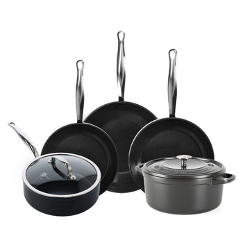 GreenPan - Juego de utensilios de cocina Barcelona Pro XL de 6 piezas 20/24/28/22 cm - 2 sartenes + cacerola con tapa + wok + cazuela Juego de utensilios de cocina GreenPan