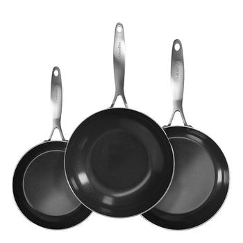 GreenPan - Juego de utensilios de cocina Ginebra de 3 piezas 18/24/28 cm - 2 sartenes + wok Juego de utensilios de cocina GreenPan