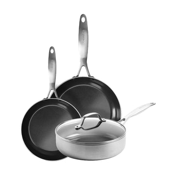 GreenPan - Juego de utensilios de cocina Ginebra de 4 piezas 18/24/24 cm - 2 sartenes + cacerola con tapa Juego de utensilios de cocina GreenPan
