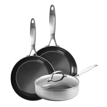GreenPan - Juego de utensilios de cocina Ginebra de 4 piezas 24/24/28 cm - sartén + cacerola con tapa + wok Juego de utensilios de cocina GreenPan