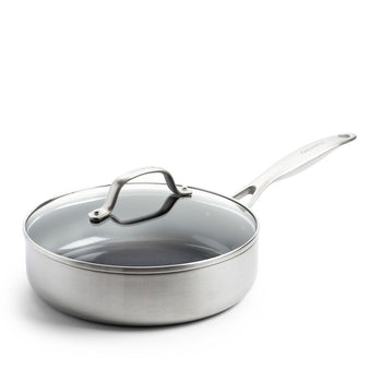GreenPan - Cacerola Ginebra con revestimiento cerámico antiadherente y tapa Sartén para saltear GreenPan de 24 cm