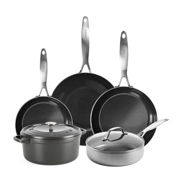 GreenPan - Juego de utensilios de cocina Geneva XL de 6 piezas 18/24/24/28/28 cm - 2 sartenes + cacerola con tapa + wok + cazuela Juego de utensilios de cocina GreenPan