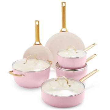 GreenPan - Juego de sartenes Padova Blush Pink de 10 piezas Juego de sartenes GreenPan
