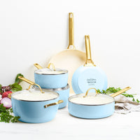 GreenPan - Juego de sartenes Padova azul claro de 10 piezas Juego de sartenes GreenPan