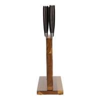 Juego de cuchillos de 6 piezas de acero inoxidable martillado + soporte de acacia Juego de cuchillos de doble cara con bloque Shinrai Japón