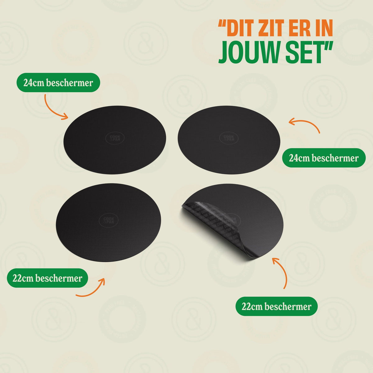 Cook &amp; Pan - Juego de protectores de inducción Taupe of Mind - Paquete de 4