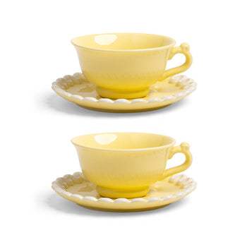 &amp;Klevering - Taza y platillo para nata montada - Amarillo - Juego de 2 tazas para capuchino &amp;Klevering