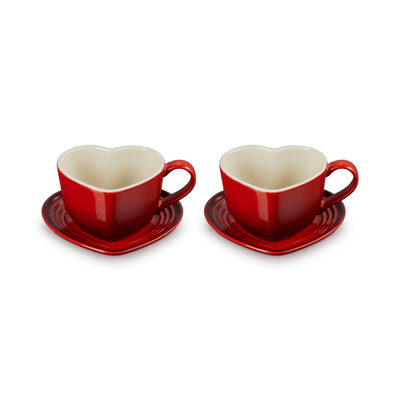 Le Creuset - Juego de 2 tazas con forma de corazón, color rojo cereza.