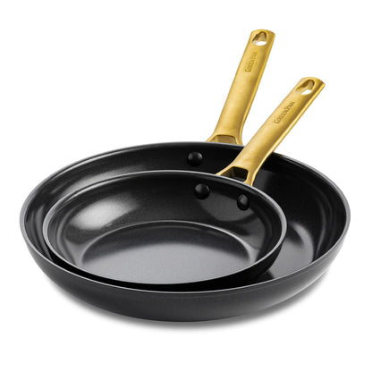 GreenPan - Juego de sartenes Padova Reserve Black 2 piezas con revestimiento antiadherente cerámico 20/26 cm