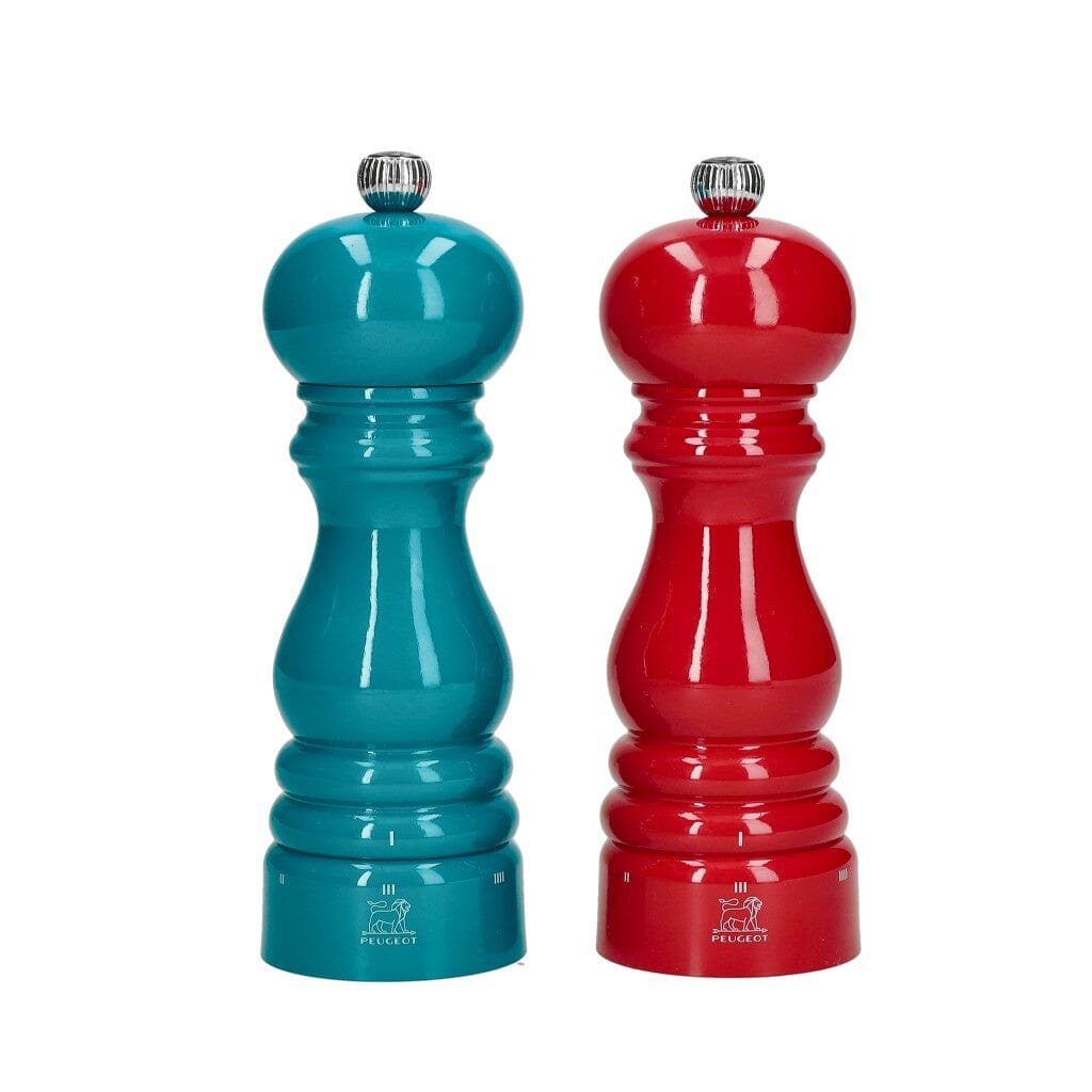 Peugeot - Juego de molinillos de pimienta y sal París 18 cm Azul Pacífico y Rojo Pasión Juego de molinillos de pimienta y sal Peugeot
