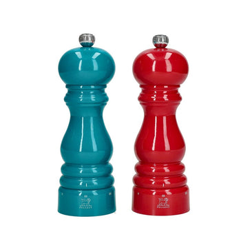 Peugeot - Juego de molinillos de pimienta y sal París 18 cm Azul Pacífico y Rojo Pasión Juego de molinillos de pimienta y sal Peugeot