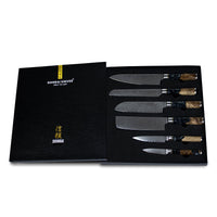 Shinrai Japón - Juego de 6 cuchillos de Damasco de ónix epoxi + bloque magnético de doble cara - Juego de cuchillos negro con bloque Shinrai Japón