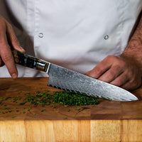 Shinrai Japón - Juego de 6 cuchillos de Damasco de ónix epoxi + bloque magnético para cuchillos Scalae - Juego de cuchillos de madera de acacia con bloque Shinrai Japón