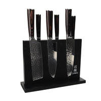 Shinrai Japón - Juego de cuchillos de acero inoxidable martillado de 6 piezas + bloque magnético de doble cara - Juego de cuchillos negro con bloque Shinrai Japón