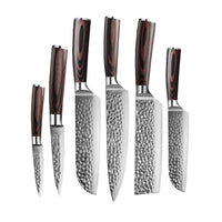 Shinrai Japón - Juego de 6 cuchillos de acero inoxidable martillado + bloque magnético de doble cara - Negro Shinrai Japón