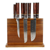 Shinrai Japón - Juego de 7 cuchillos de Damasco Micarta Jewels + Bloque magnético para cuchillos. Juego de cuchillos de doble cara con bloque. Shinrai Japón