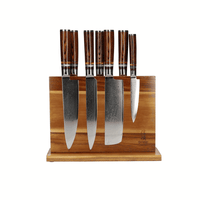 Shinrai Japón - Juego de 7 cuchillos de Damasco Micarta Jewels + Bloque magnético para cuchillos. Juego de cuchillos de doble cara con bloque. Shinrai Japón