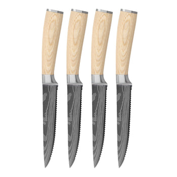 Cuchillos Shinrai - Estampado Akari Damasco 4 Cuchillos para Carne Cuchillos Shinrai de 12 cm