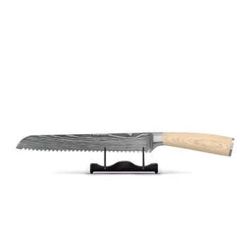 Cuchillos Shinrai - Cuchillo de pan Akari con estampado de Damasco de 20 cm