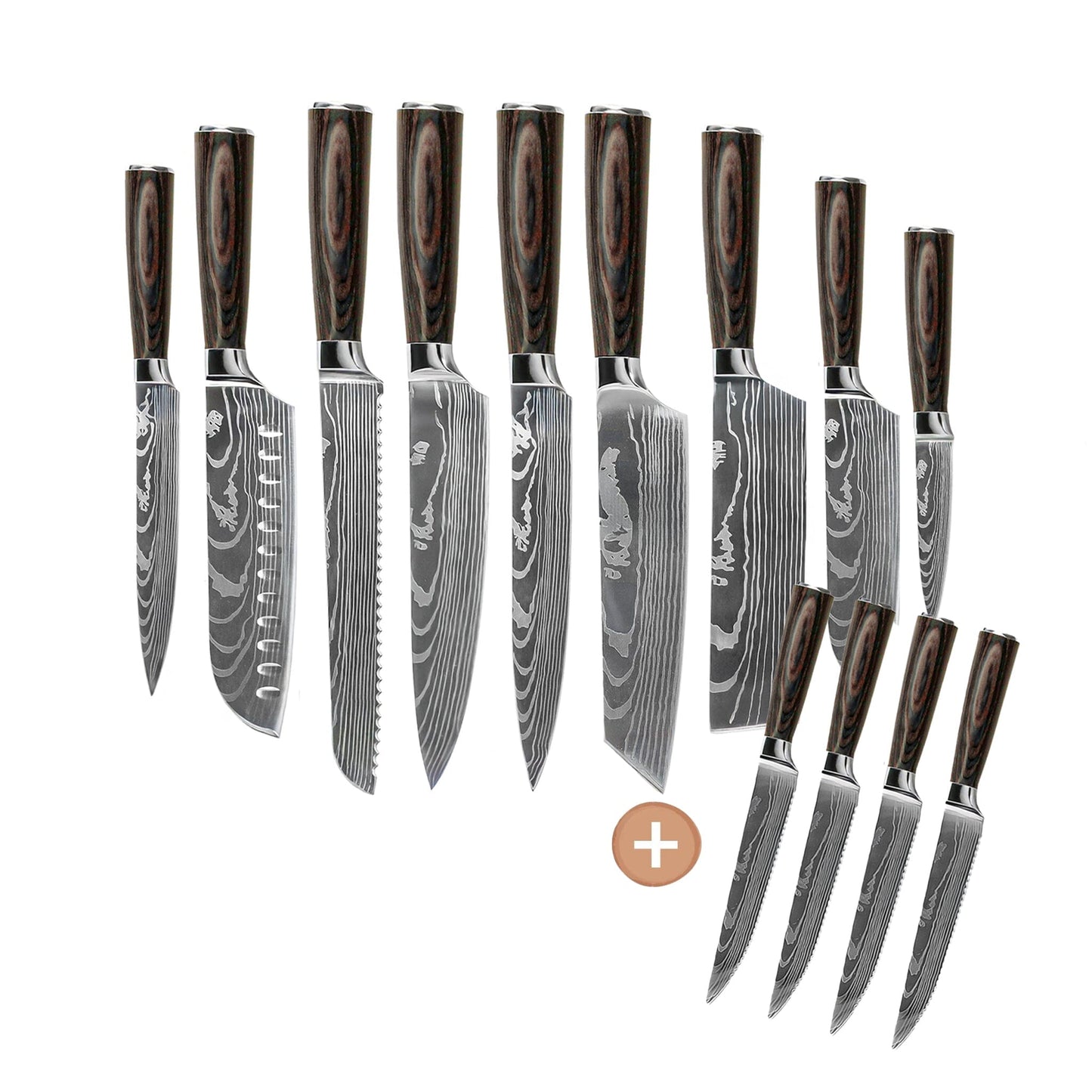 Shinrai Knives - Damascus Print 13-delige Messenset - Master collection XL set Messenset Shinrai Knives 