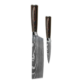 Cuchillos Shinrai - Juego de cuchillos de 2 piezas con estampado de Damasco - Cuchillo Nakiri + Cuchillo para pelar Juego de cuchillos Shinrai