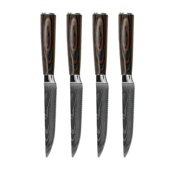 Cuchillos Shinrai - Estampado Damasco 4 Cuchillos para Carne Cuchillos para Carne Cuchillos Shinrai