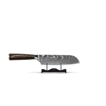 Juego de cuchillos Shinrai Knives - 5 piezas con estampado de Damasco - Cuchillo de chef + cuchillo de pan + nakiri + santoku pequeño + cuchillo pelador.