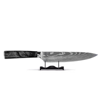 Cuchillos Shinrai - Cuchillo de chef de 20 cm con ónix y resina epoxi con estampado de Damasco.