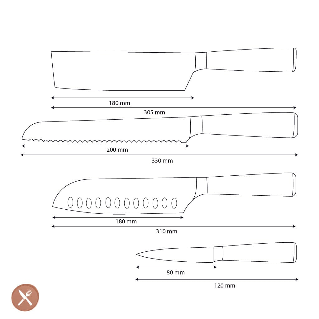 Shinrai Knives - Damascus Print Epoxy Sapphire 4-delige Messenset - Santoku + Broodmes + Nakiri + Schilmes Messenset Shinrai Knives 