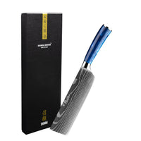 Shinrai Knives - Damascus Print Epoxy Sapphire Nakiri mes 18 cm Nakirimes Shinrai Knives 