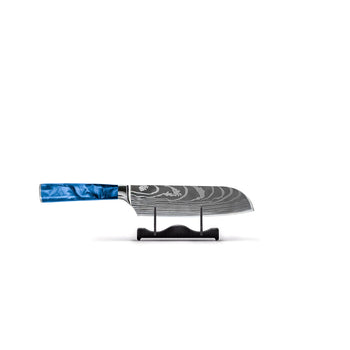 Cuchillos Shinrai - Cuchillo Santoku con estampado Damasco Epoxi Zafiro Cuchillo Santoku de 13 cm Cuchillos Shinrai