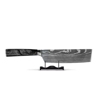 Cuchillos Shinrai - Cuchillo Nakiri de 18 cm con ónix y estampado de Damasco, fabricado en resina epoxi.