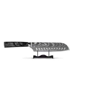 Cuchillos Shinrai - Cuchillo Santoku de 18 cm con ónix y estampado de Damasco, fabricado en resina epoxi.