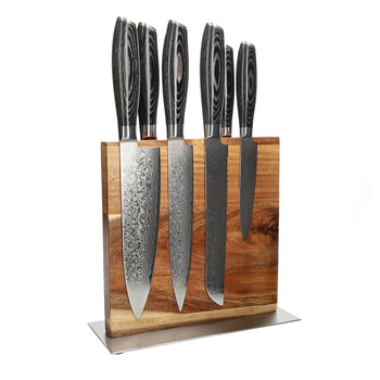 Cuchillos Shinrai - Juego de 6 cuchillos de madera de Damasco Pakka + Bloque de cuchillos de doble filo Cito Juego de cuchillos con bloque Cuchillos Shinrai