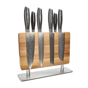 Cuchillos Shinrai - Juego de 6 cuchillos de madera Damasco Pakka + Bloque para cuchillos Juego de cuchillos troquelados con bloque Cuchillos Shinrai