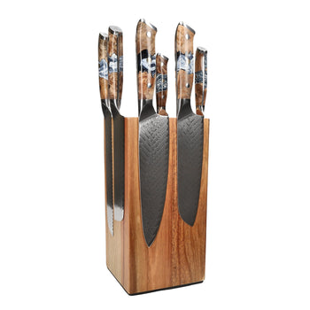 Cuchillos Shinrai - Juego de cuchillos Eclipse de 6 piezas + Bloque para cuchillos Juego de cuchillos giratorios con bloque Cuchillos Shinrai