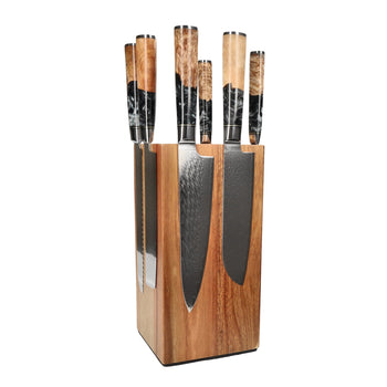 Shinrai Knives - Juego de 6 cuchillos Epoxy Onyx + Bloque para cuchillos Juego de cuchillos giratorios con bloque Shinrai Knives
