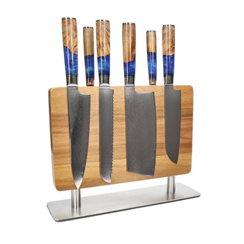 Cuchillos Shinrai - Juego de cuchillos de 6 piezas Epoxy Sapphire + Bloque para cuchillos Juego de cuchillos troquelados con bloque Cuchillos Shinrai