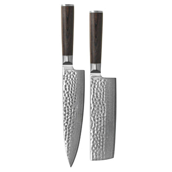 Couteaux Shinrai - Coffret de 2 couteaux Damast martelé BR - Couteau de chef + Couteau Nakiri