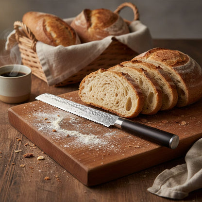 Shinrai Knives - Hammered Damast BR Broodmes 20 cm Broodmes Shinrai Knives 