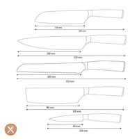 Shinrai Knives - Hammered RVS 5-delige Messenset - Koksmes + Broodmes + Nakiri + Kleine Santoku + Schilmes Messenset Shinrai Knives 